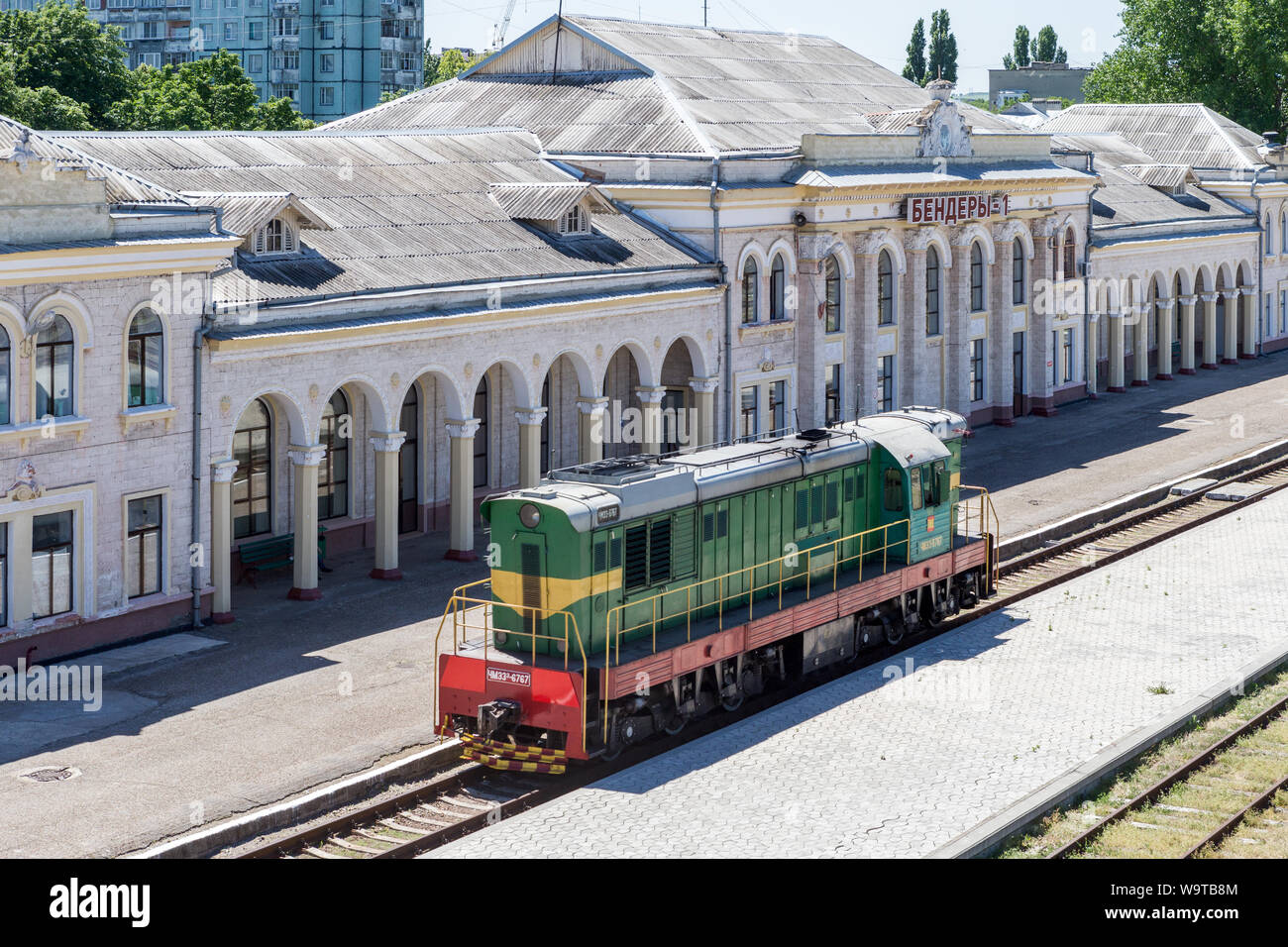 Locomotive, rear of Train Station Bender, Bender-1,Transnistria Moldova Stock Photo