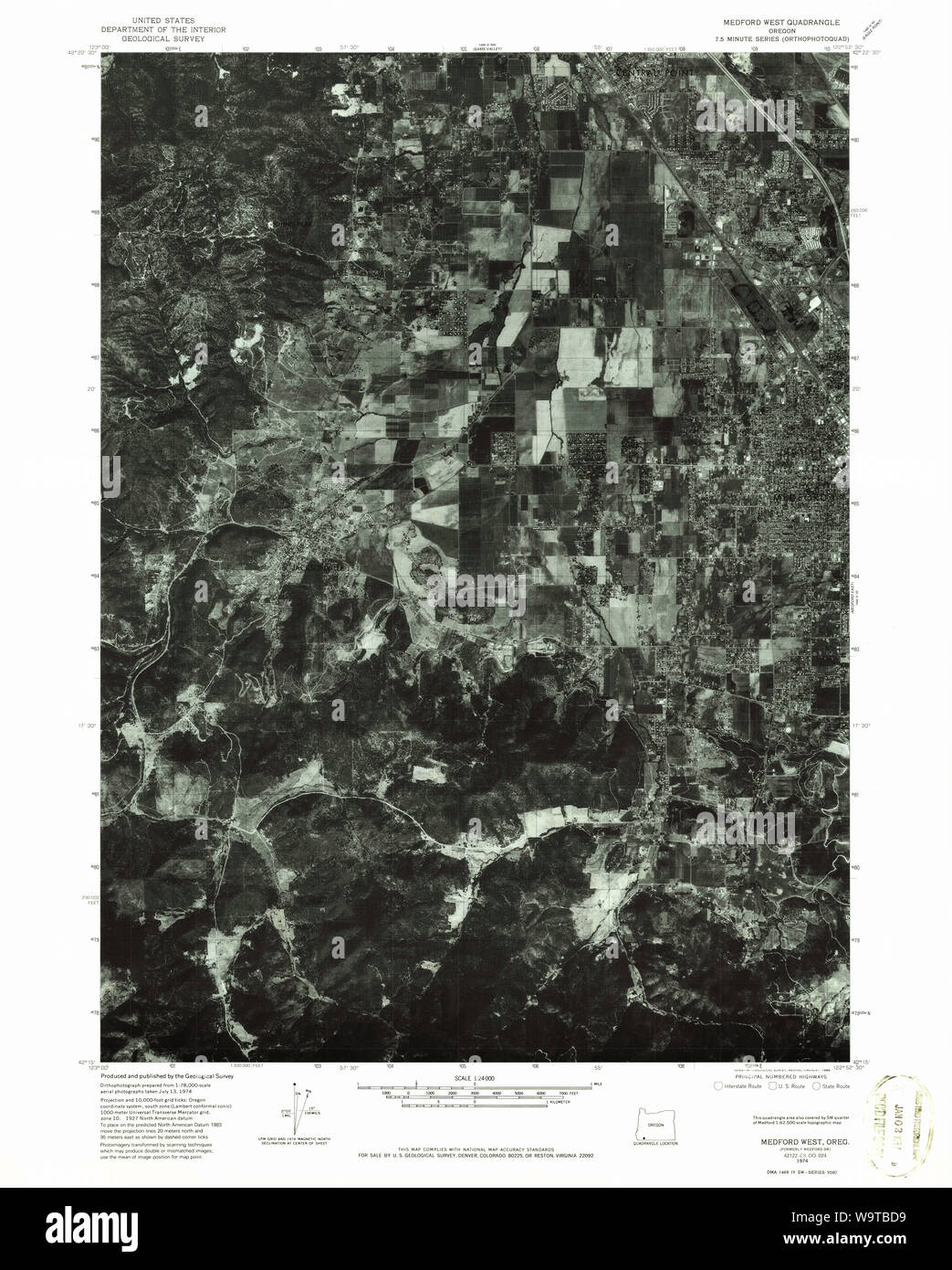 USGS Topo Map Oregon Medford West 280720 1974 24000 Restoration Stock