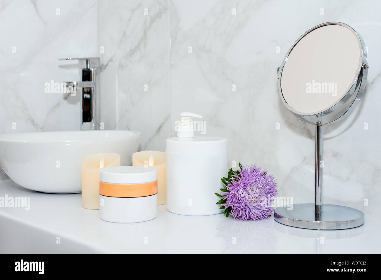 Set Of Natural Cosmetics In Beauty Salon Jars Of Body Or Hair