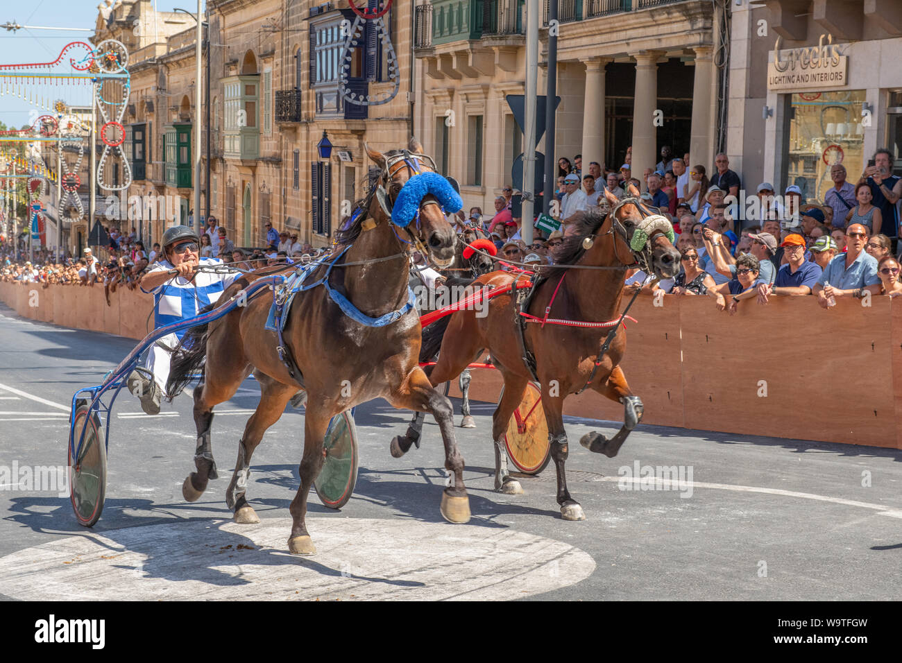 Santa Marija Festa Street Horse Racing, Victoria, Gozo Stock Photo