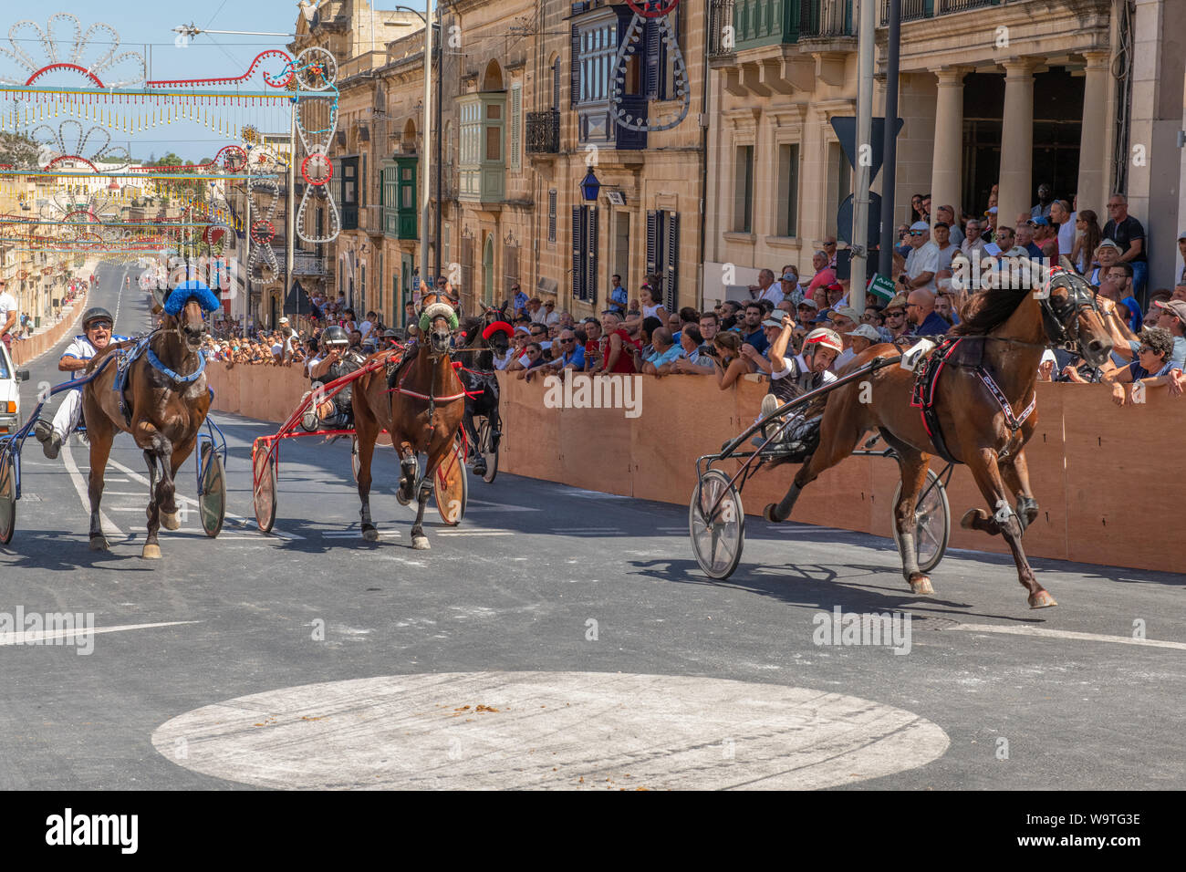 Santa Marija Festa Street Horse Racing, Victoria, Gozo Stock Photo