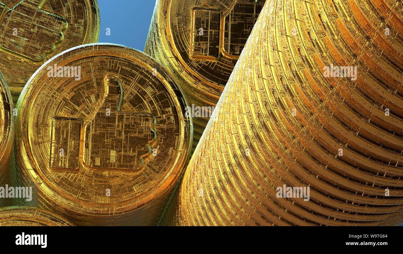 3d rendering Thumbs up like emote global digital crypto currency mining future finance revolution isolated blue background copy space bull run Stock Photo