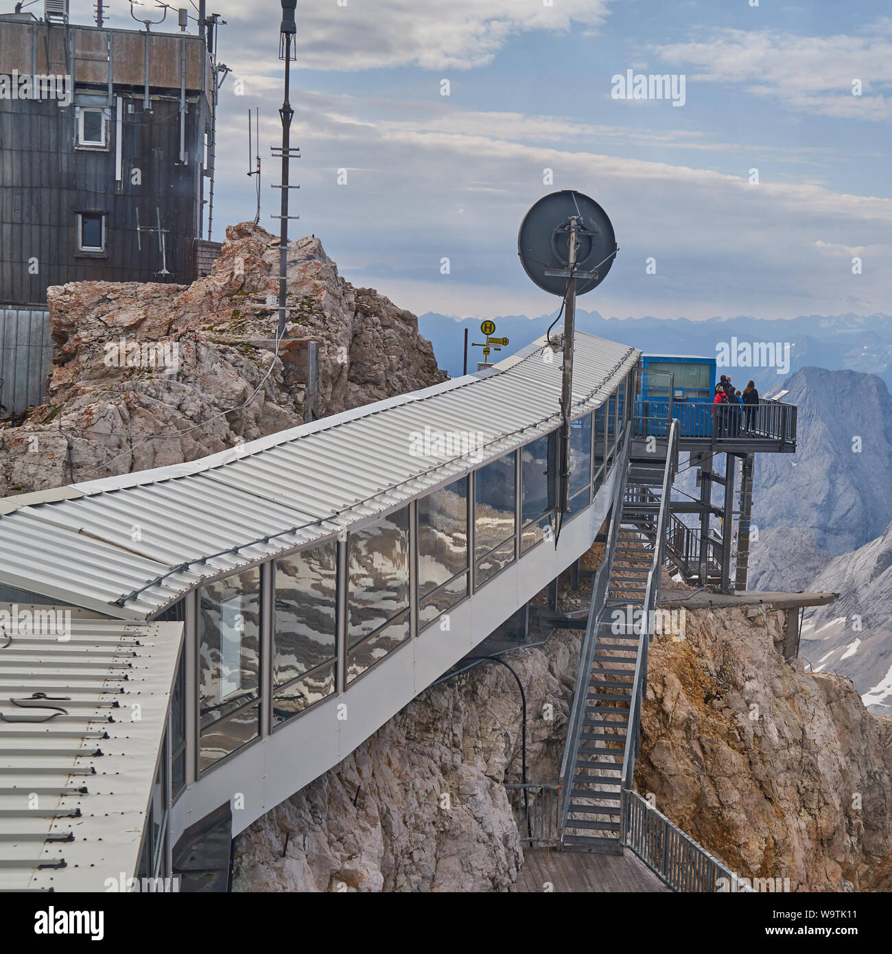 Garmisch-Partenkirchen, Bavaria, Germany, August 9., 2019: Roofed crossing at the border between Austria and Germany on the Zugspitze Stock Photo