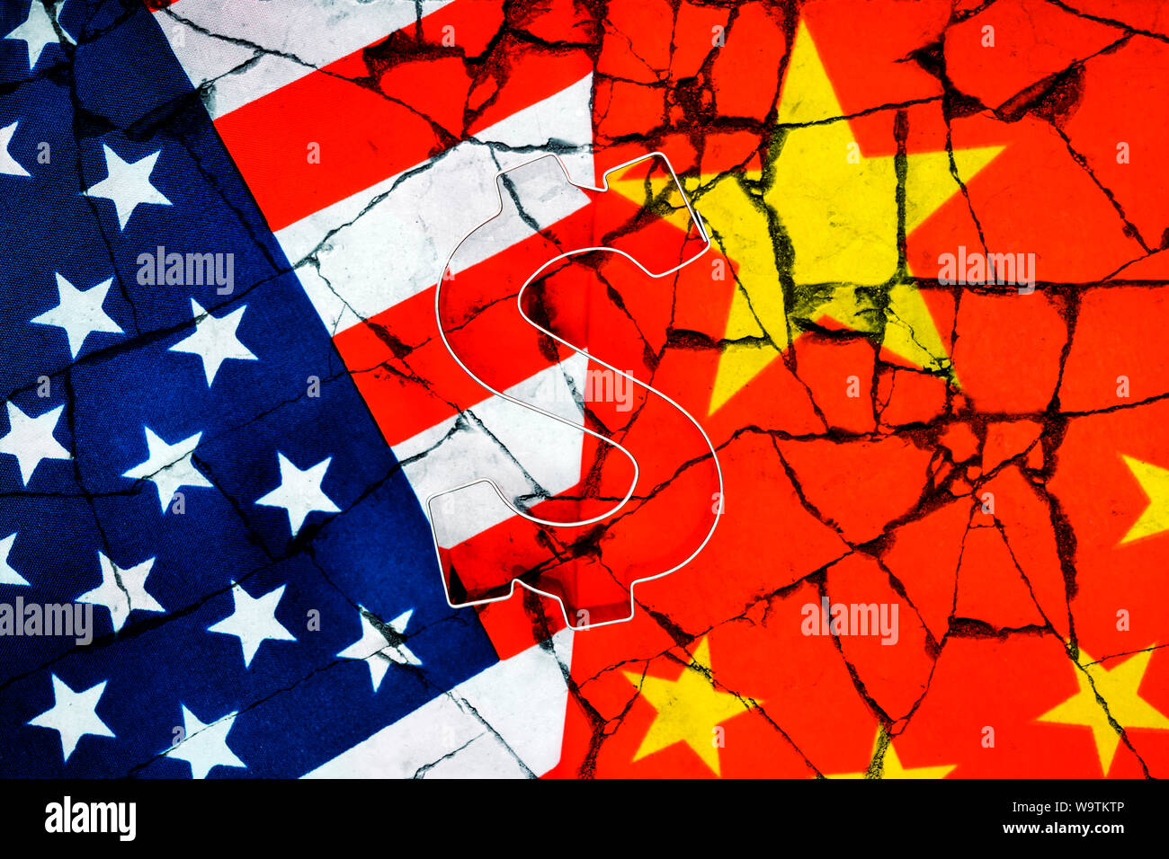Dollar sign on flags of the USA and China, trade war Stock Photo - Alamy