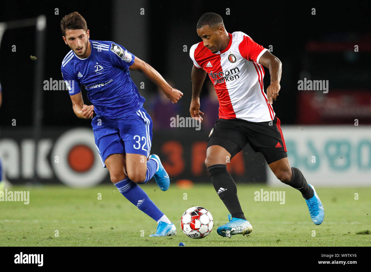 Tiblisi, Georgia. 15th Aug, 2019. TIBLISI, 15-08-2019, Boris Pajtsjadze  Stadium . Season 2019/2020 . Second leg of the Europa League Qualifier  Dinamo Tiblisi - Feyenoord. Dinamo Tbilisi player Nika Ninua and Feyenoord