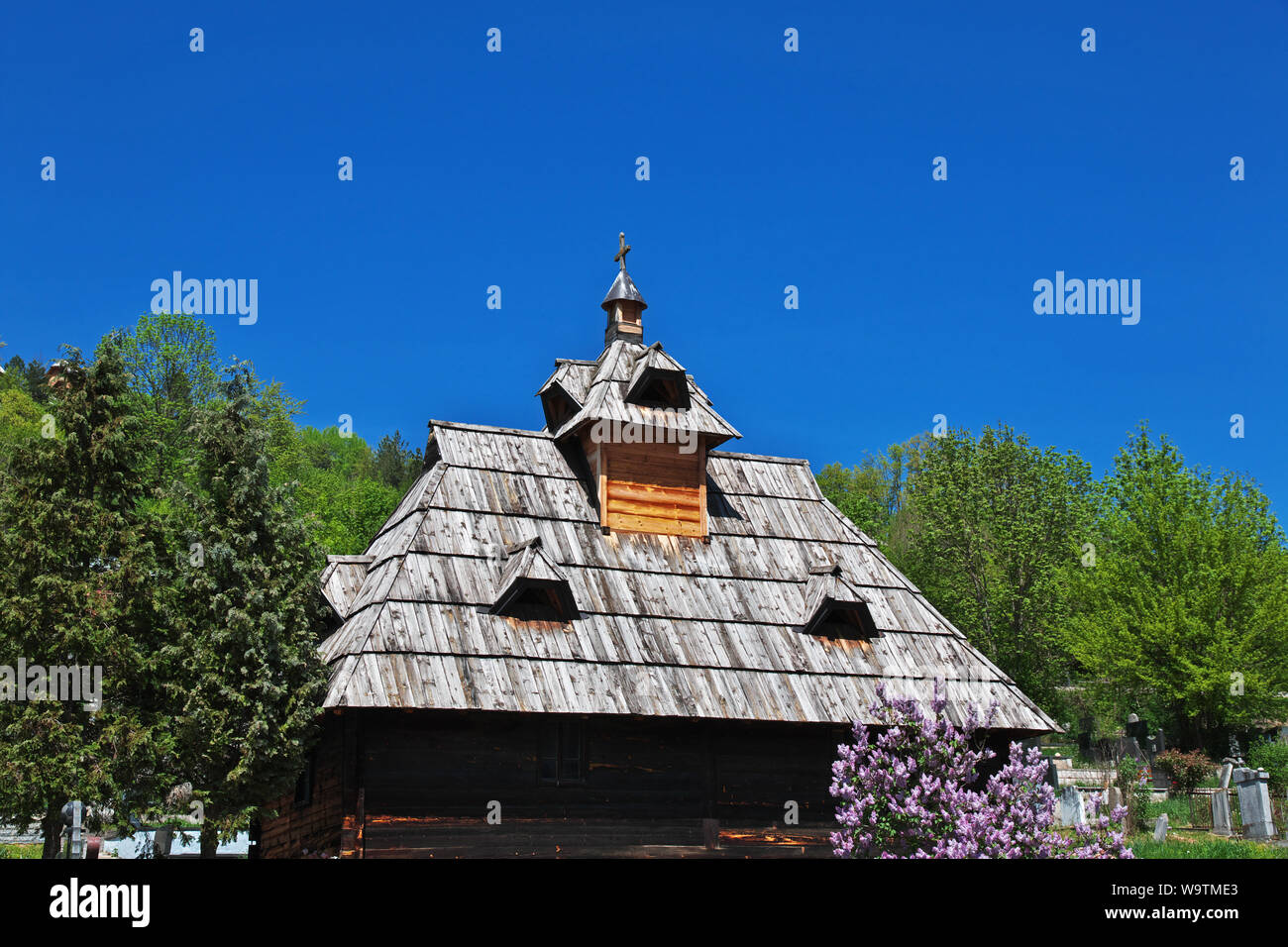 Drvengrad is traditional Serbian village in the Balkan mountains Stock Photo