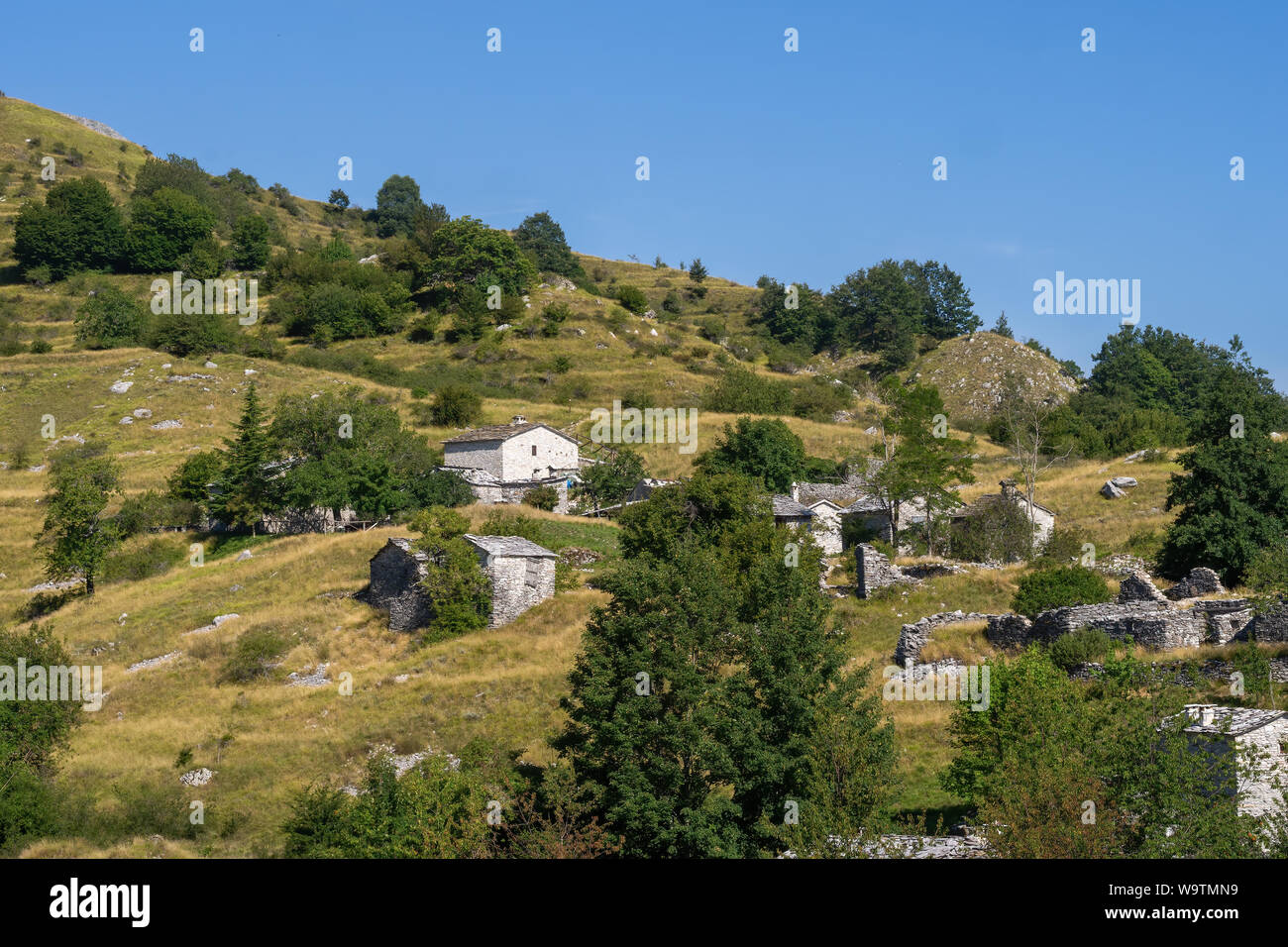Overview of Campocatino in the Apuan Alps, aka Vagli Sotto. Beautiful forgotten gem in Garfagnana, Italy, off the beaten track. Stock Photo