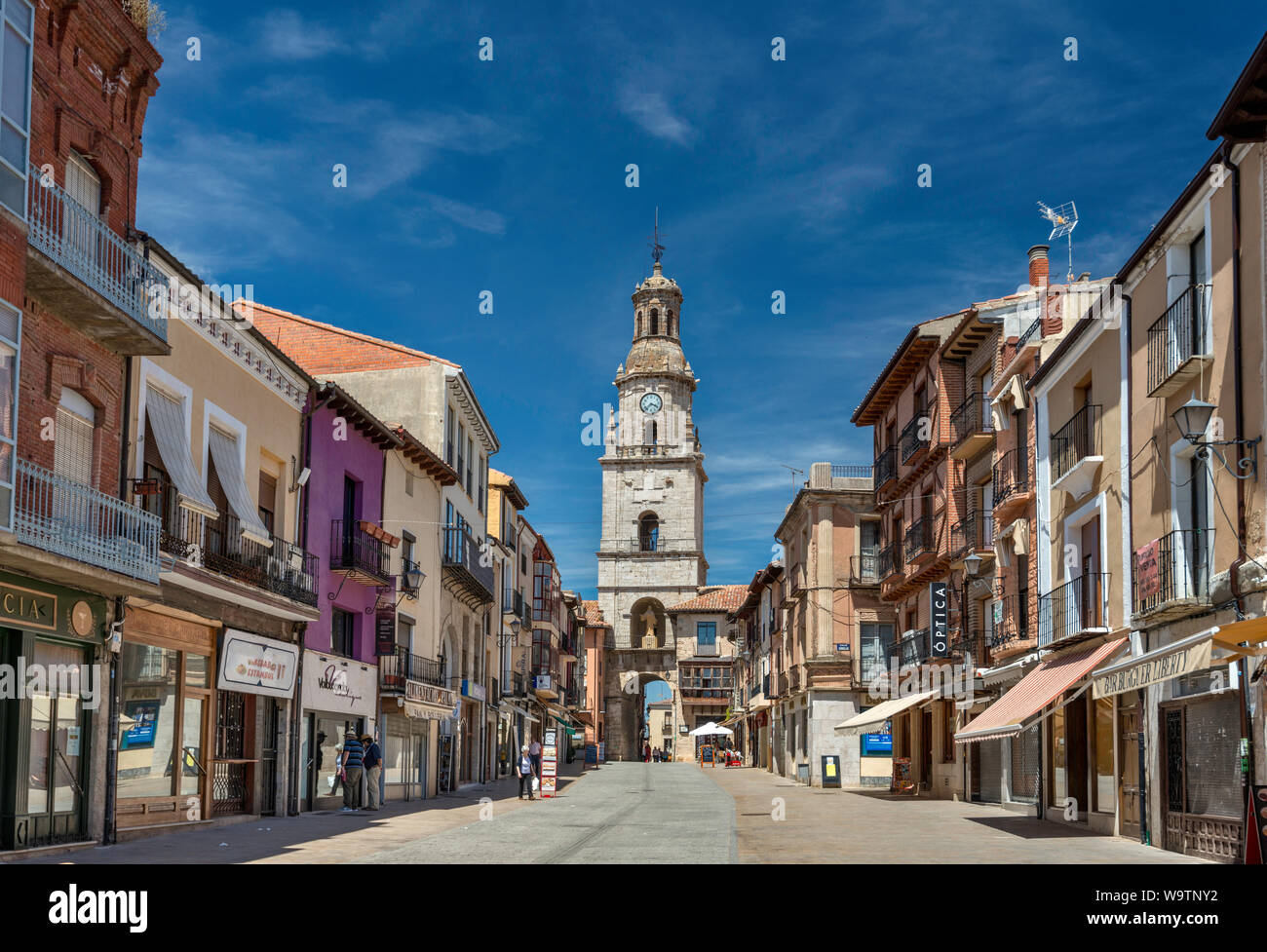 Puerta del Mercado, Torre del Reloj in distance, in Toro, Zamora Province, Castilla y Leon, Spain Stock Photo