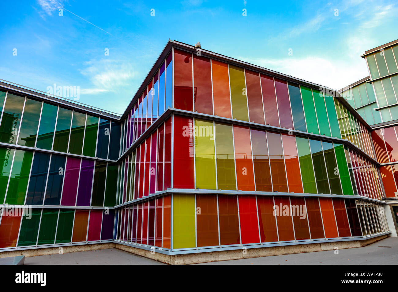 LEON, SPAIN-SEP 02: Facade of MUSAC. Contemporary Art Museum of Castilla y Leon. Contemporary building opened in 2005. View of colorful facade  on Sep Stock Photo