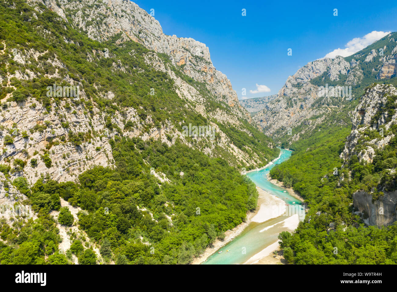 Panoramic view of the Gorges du Verdon, Grand Canyon, left bank. Aiguines, Provence, France. Stock Photo