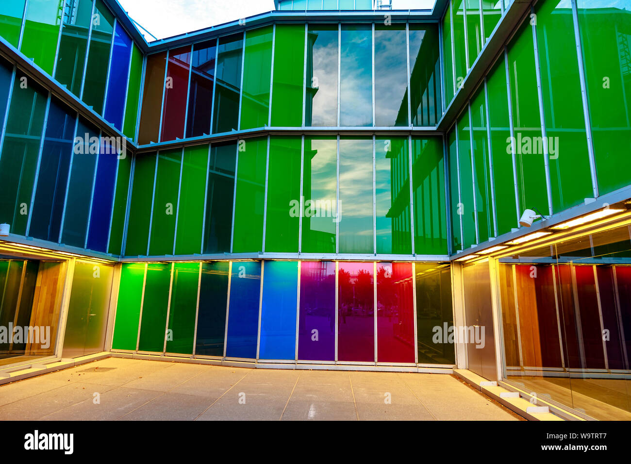 LEON, SPAIN-SEP 02: Facade of MUSAC. Contemporary Art Museum of Castilla y Leon. Contemporary building opened in 2005. View of colorful facade  on Sep Stock Photo