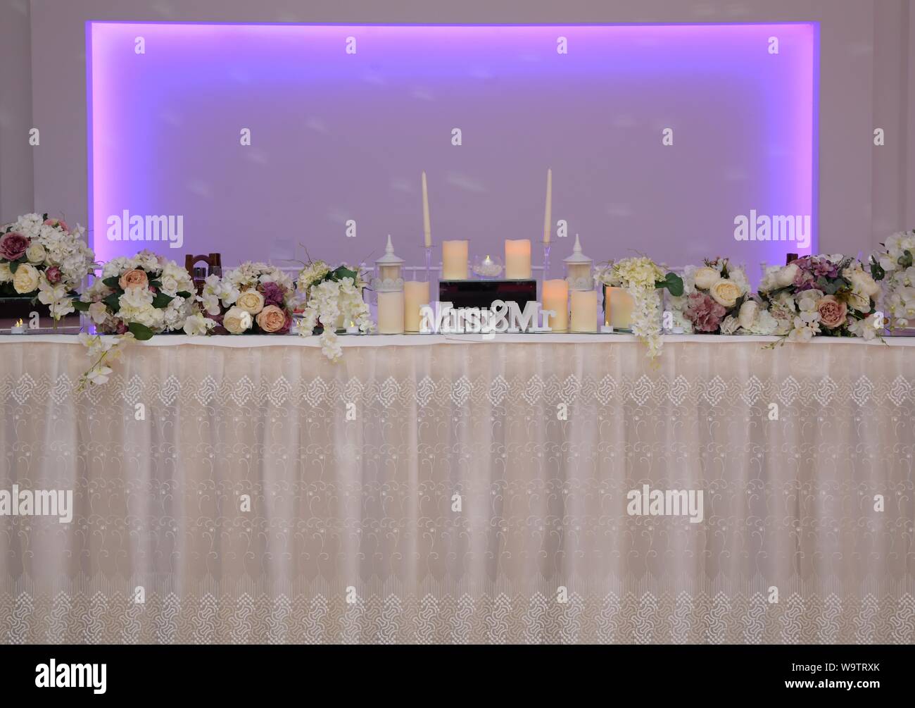 Festive Table Set With Candles And Flowers Bouquet Wedding