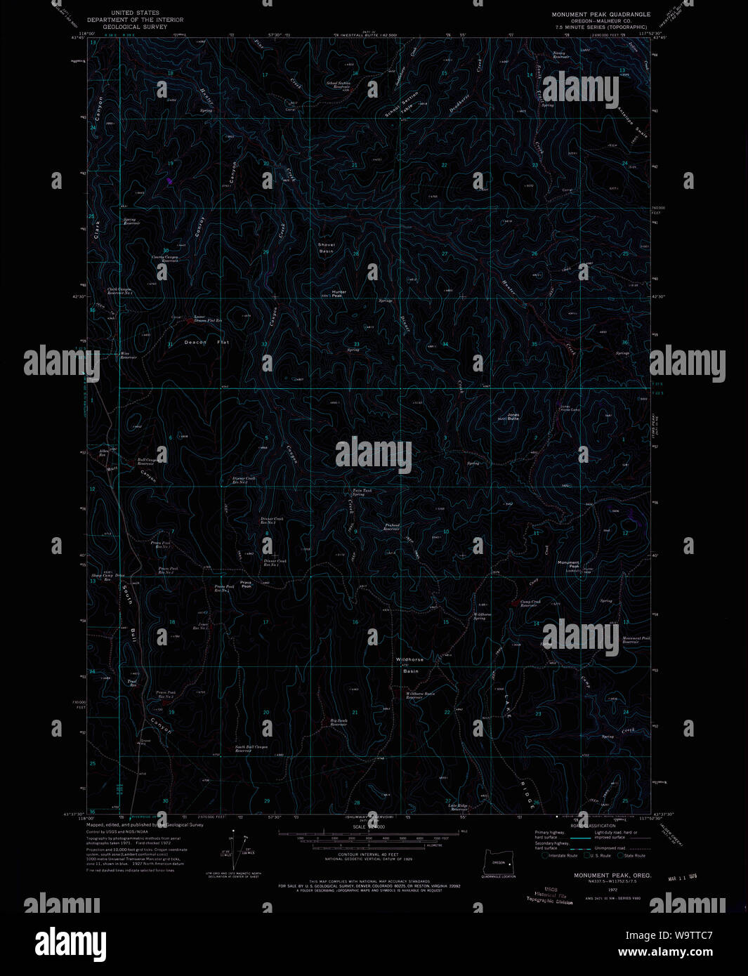 USGS Topo Map Oregon Monument Peak 280782 1972 24000 Inverted Restoration Stock Photo