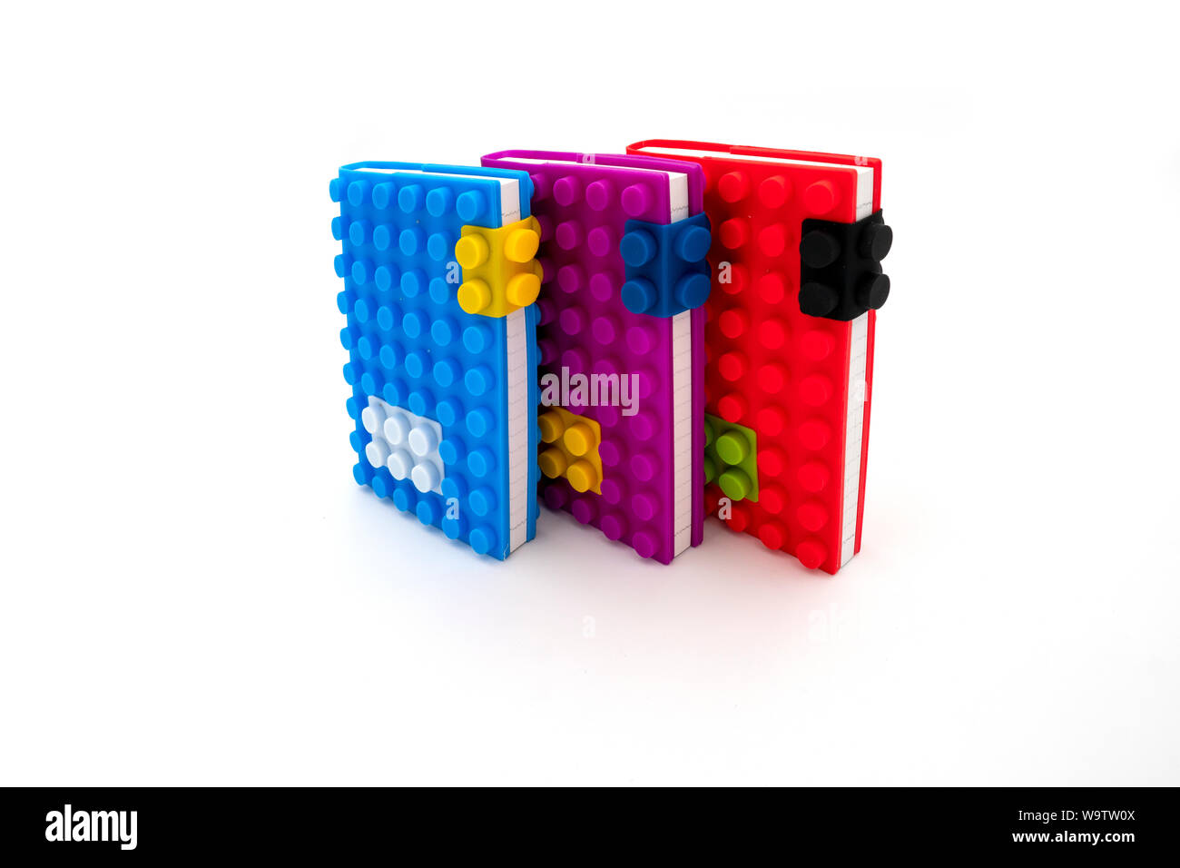 Creative building blocks toys notebooks isolated on white background ...