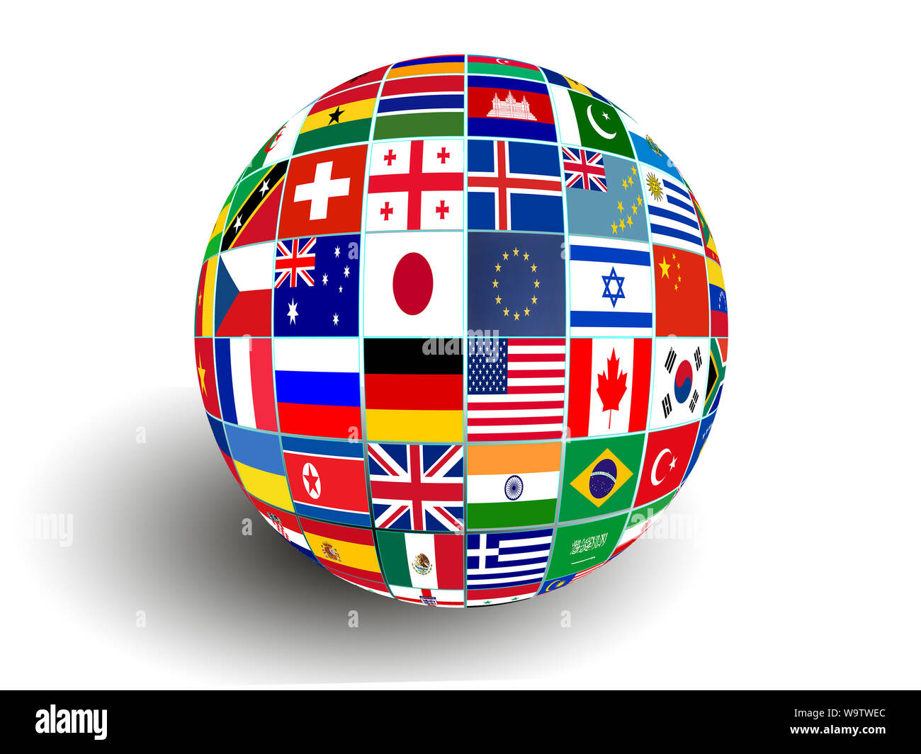 Flag Globe with different country flags on white background Stock Photo