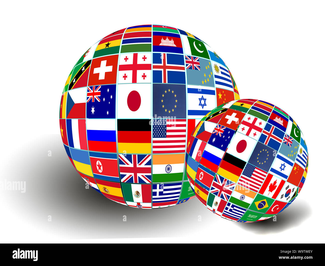 Flag Globe with different country flags on white background Stock Photo
