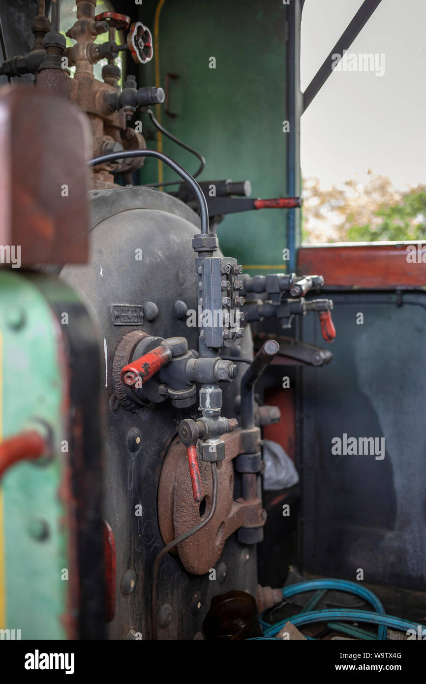Control panel of narrow gauge steam Stock Photo Alamy
