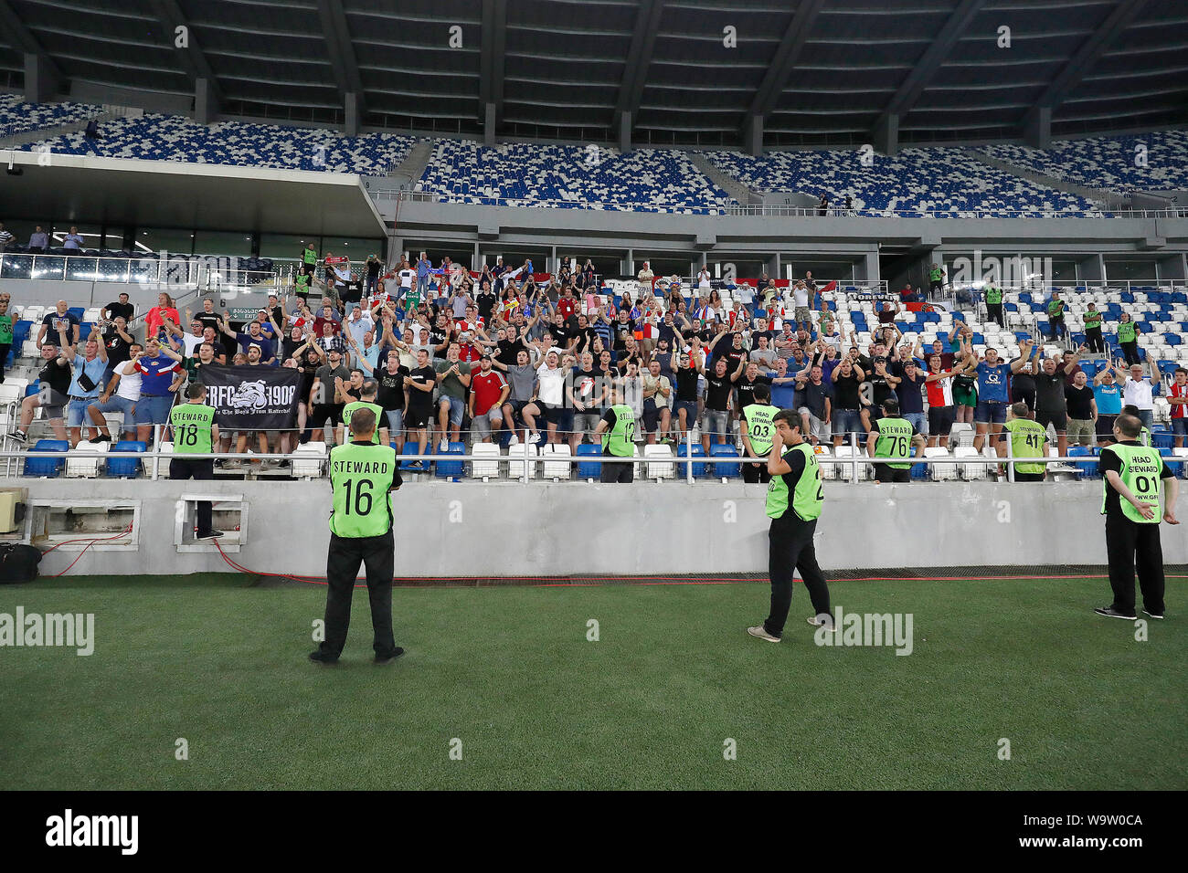 Tiblisi, Georgia. 15th Aug, 2019. TIBLISI, 15-08-2019, Boris Pajtsjadze Stadium . Season 2019/2020 . Second leg of the Europa League Qualifier Dinamo Tiblisi - Feyenoord. Fans of Feyenoord Credit: Pro Shots/Alamy Live News Stock Photo