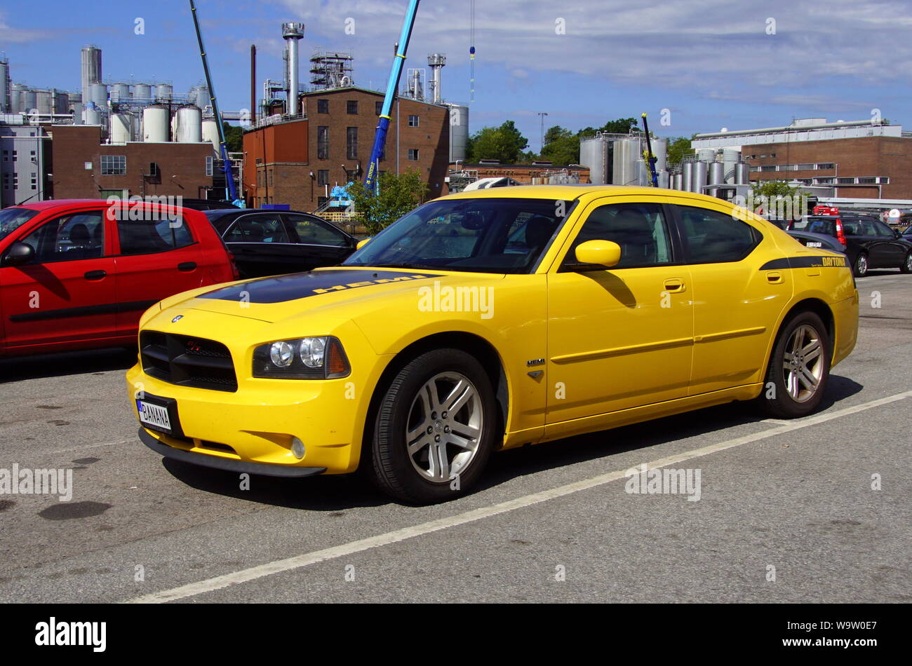 Karlshamn, Sweden - July 26, 2019: Yellow Dodge Charger Hemi Daytona parked  on a public parking lot. Nobody in the vehicle Stock Photo - Alamy