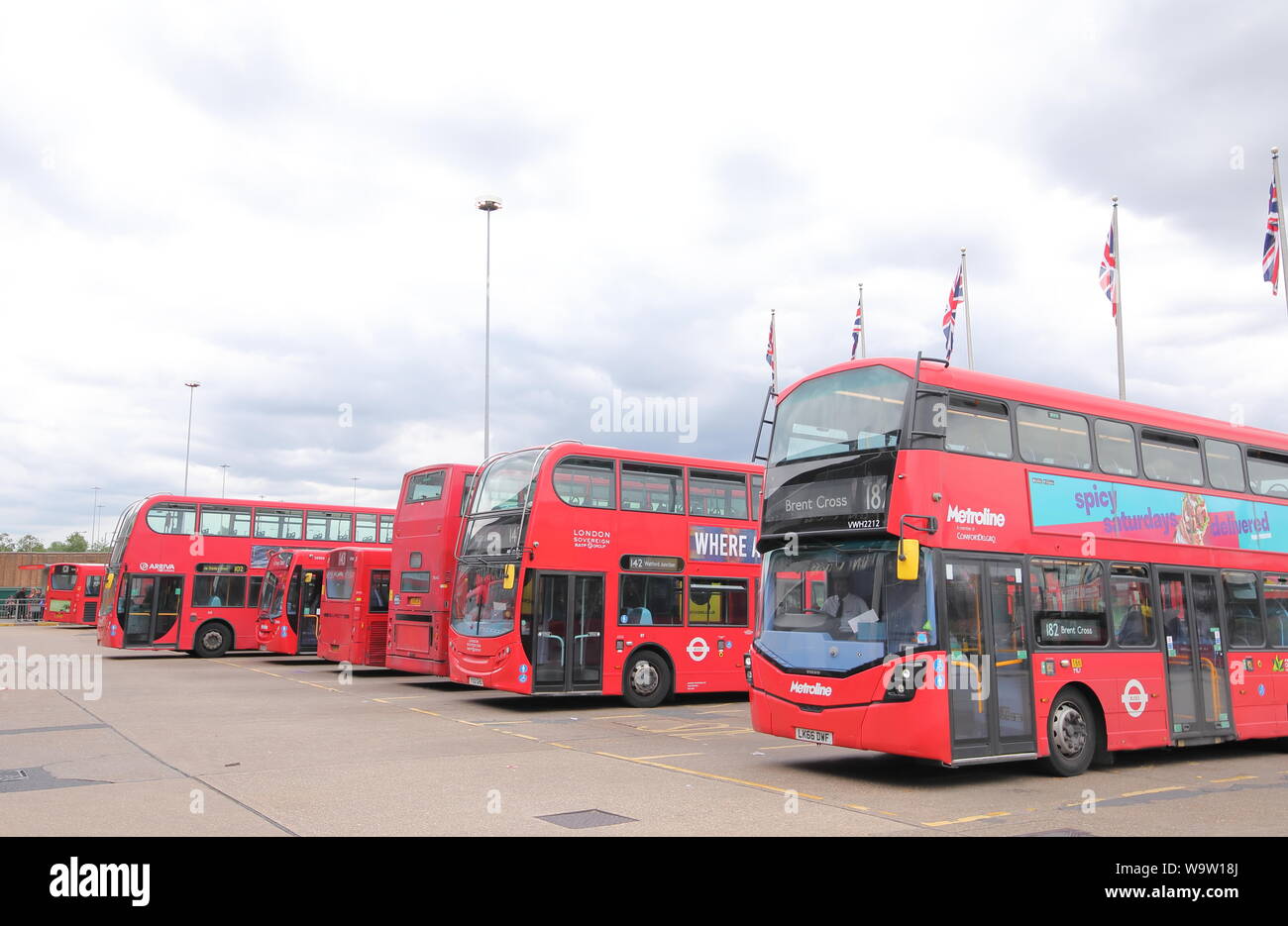 Double decker bus parked in Brent Cross London UK Stock Photo