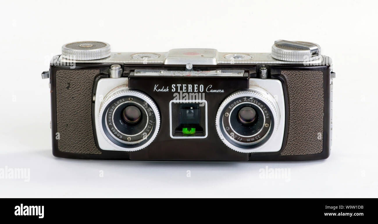 Dallas,Texas - Aug.14,2019  Kodak Stereo film Camera made in the mid 1950's. Kodak made 100,000 of these stereo cameras and they sold for $ 84.50. Stock Photo