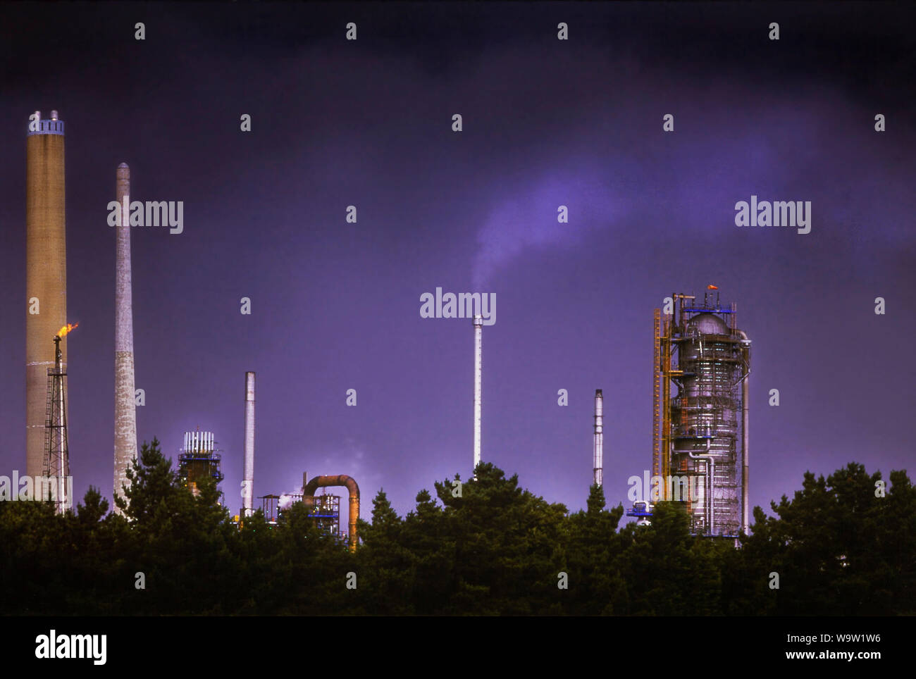 oil refinery, aerial pollution Stock Photo