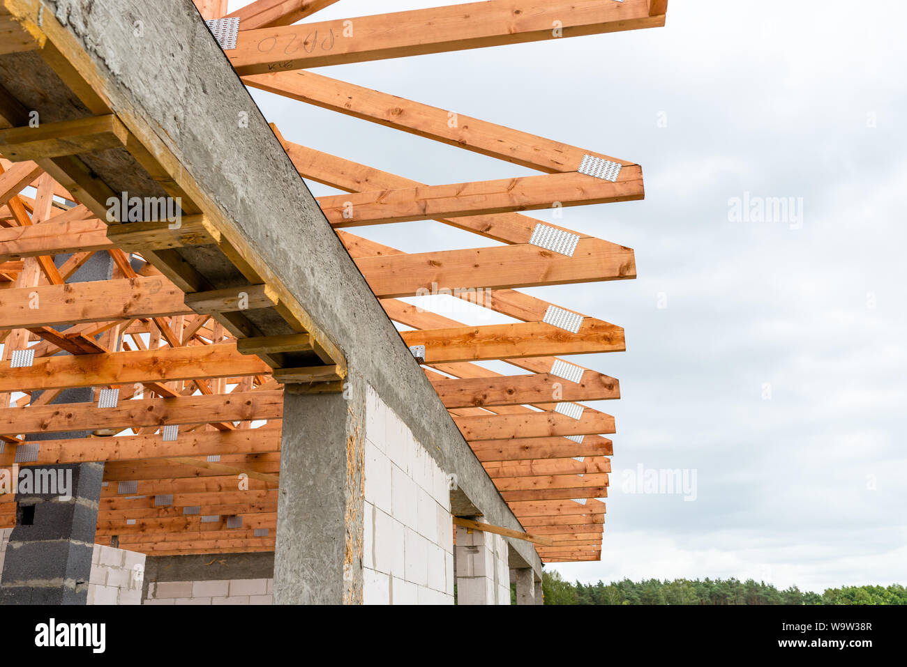 Roof Trusses Not Covered With Ceramic Tile On A Detached House