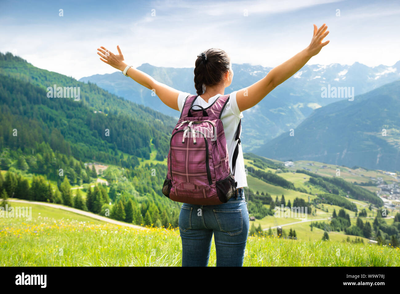 Woman enjoying mountain view hi-res stock photography and images - Alamy