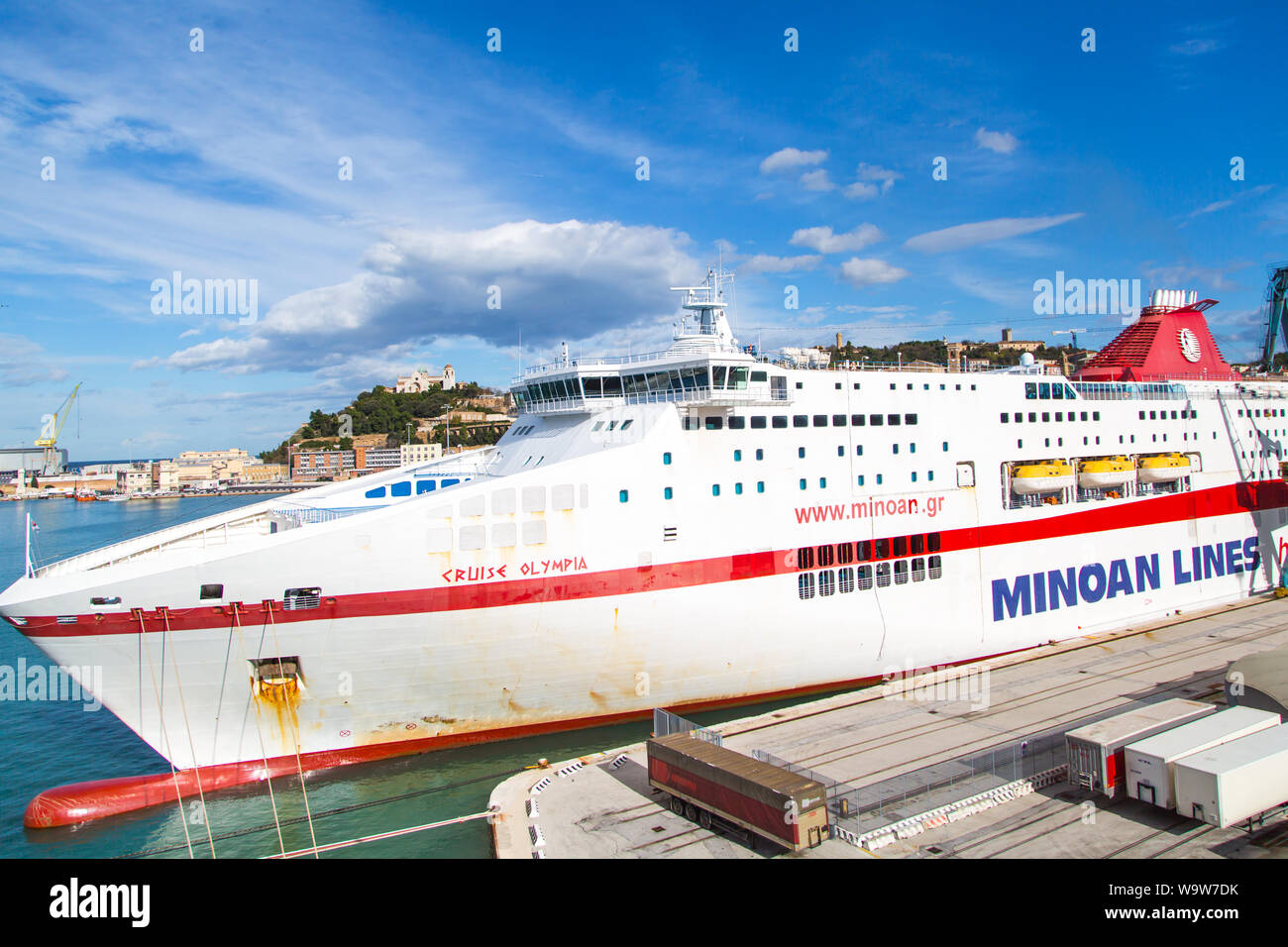 Ancona, Italy - November 18, 2014: Minoan lines ferry boat loaded at ...