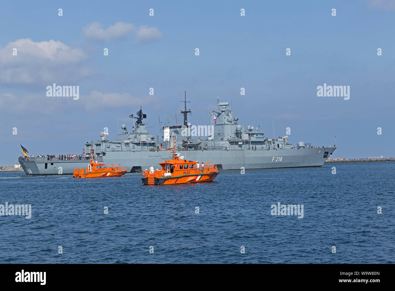 German Navy frigate Mecklenburg-Vorpommern, Hanse-Sail, Warnemünde, Rostock, Mecklenburg-West Pomerania, Germany Stock Photo