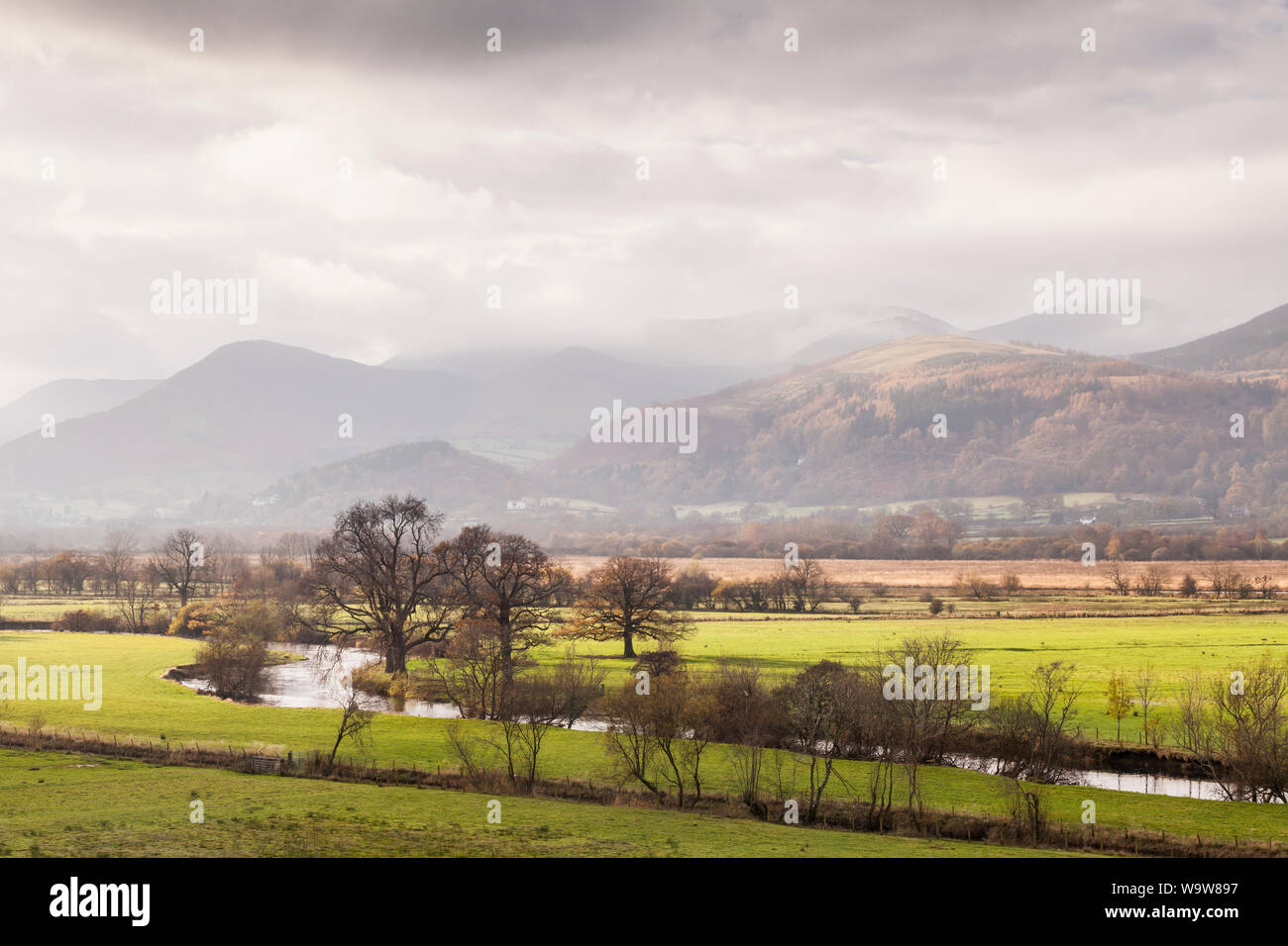 Mountainous scenery around the River Derwent near to Thirlmere in the Lake District national park. Stock Photo
