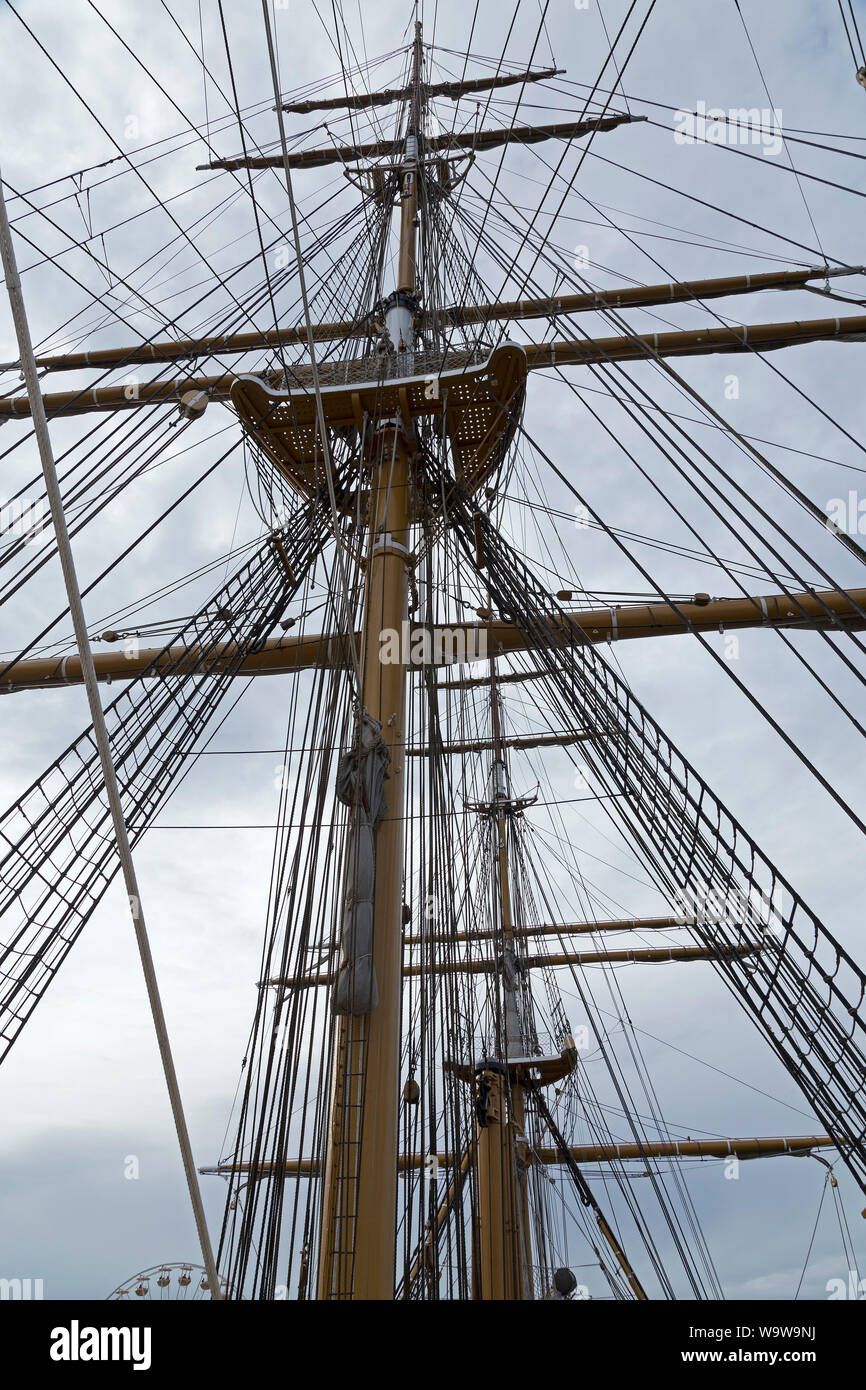 masts, Italian sail training ship Amerigo Vespucci, Hanse-Sail, Warnemünde, Rostock, Mecklenburg-West Pomerania, Germany Stock Photo