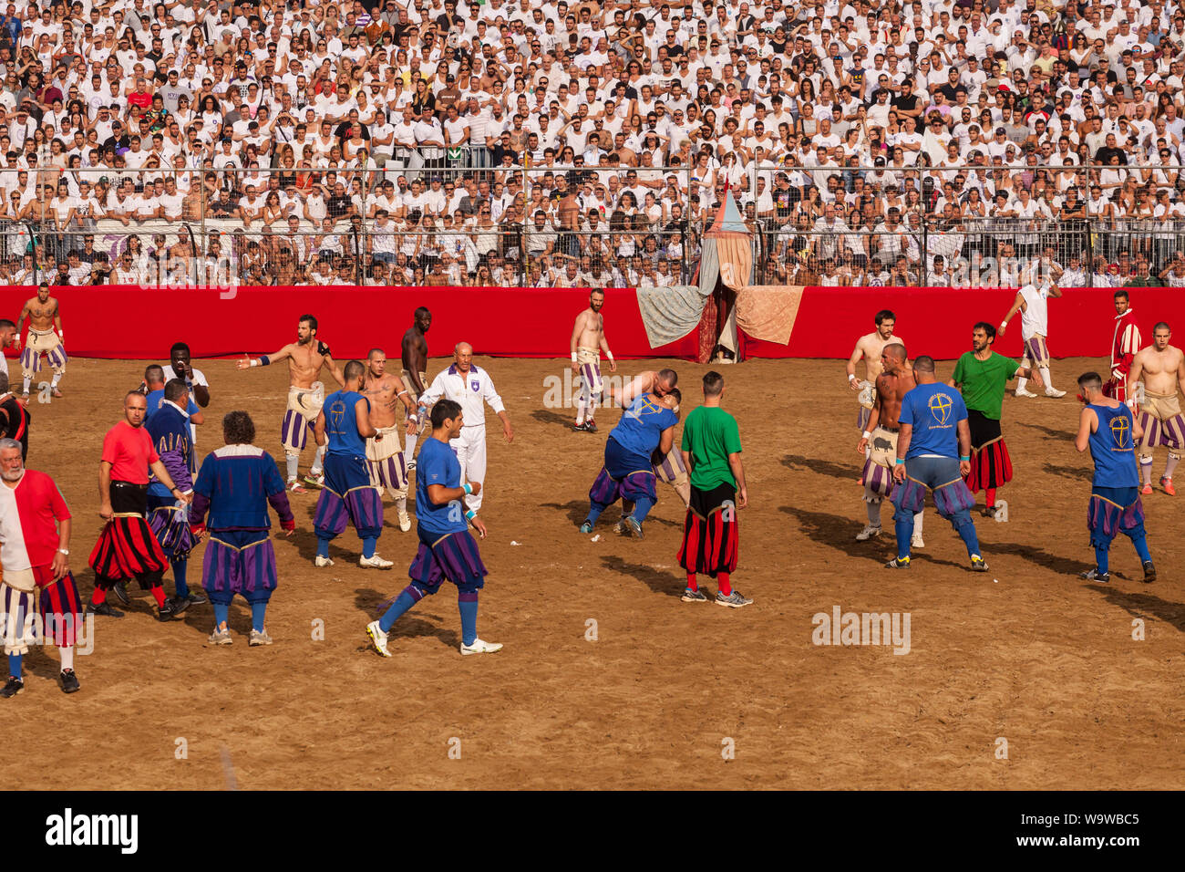 Calcio Storico in Florence, Italy. Also known as Calcio Fiorentino the game is thought to be an early form of modern day football that originated in t Stock Photo