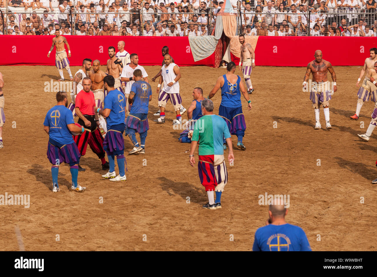 Calcio Storico in Florence, Italy. Also known as Calcio Fiorentino the game is thought to be an early form of modern day football that originated in t Stock Photo