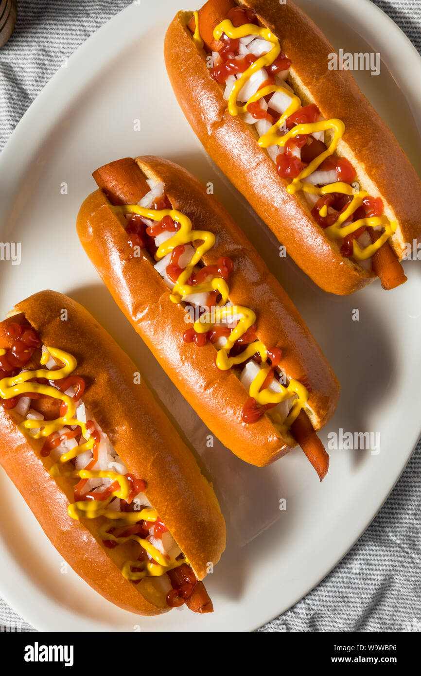 Homemade Vegan Carrot Hot Dogs with Onion and Mustard Stock Photo Alamy