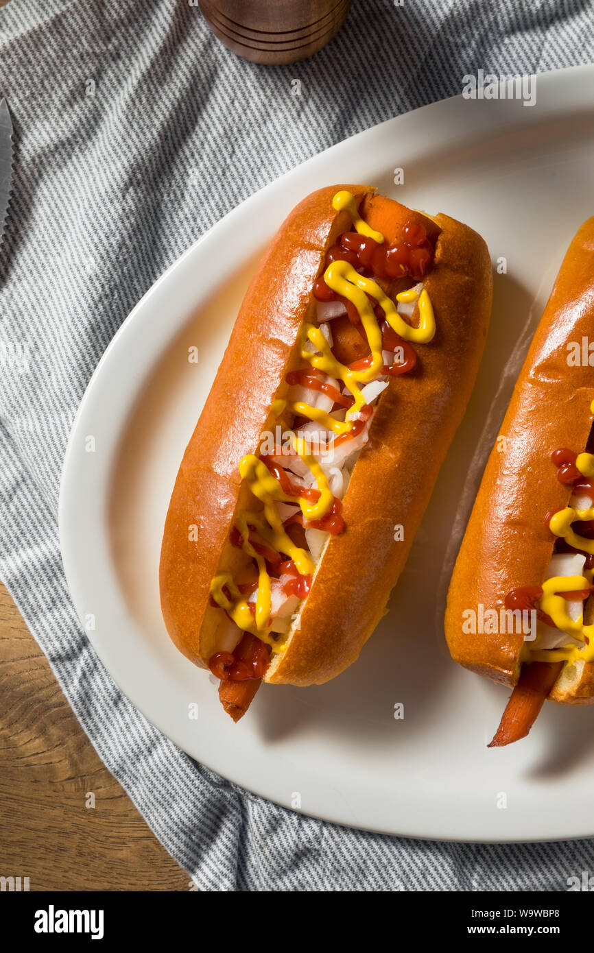 Homemade Vegan Carrot Hot Dogs with Onion and Mustard Stock Photo Alamy