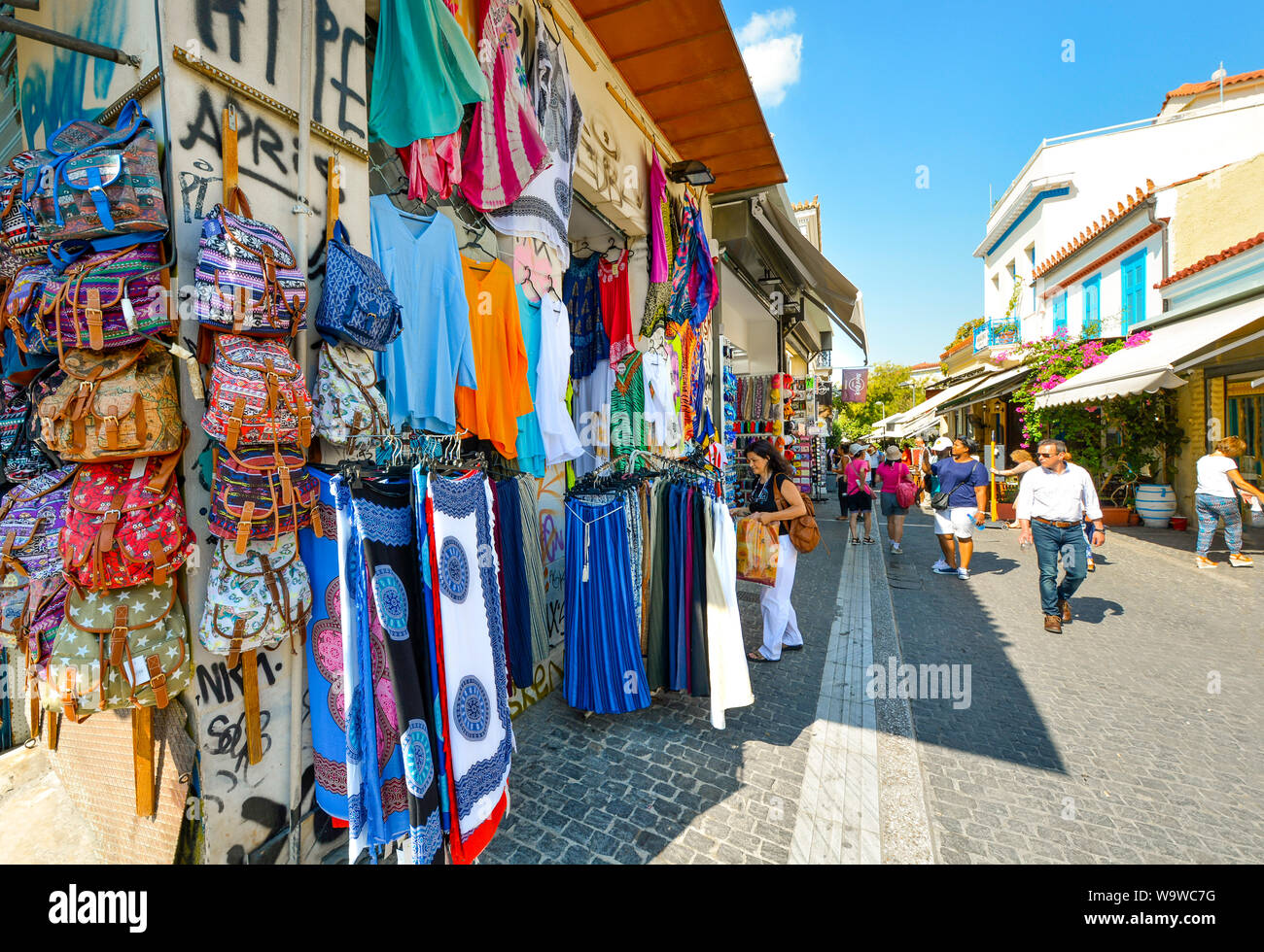 Tourists shop the colorful markets and stores in the Monastiraki district  of Athens, Greece Stock Photo - Alamy