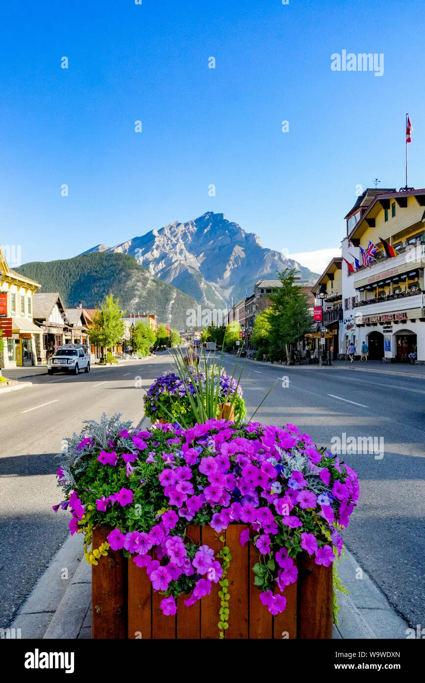 Banff Avenue, Banff townsite, Banff National Park, Alberta, Canada Stock Photo