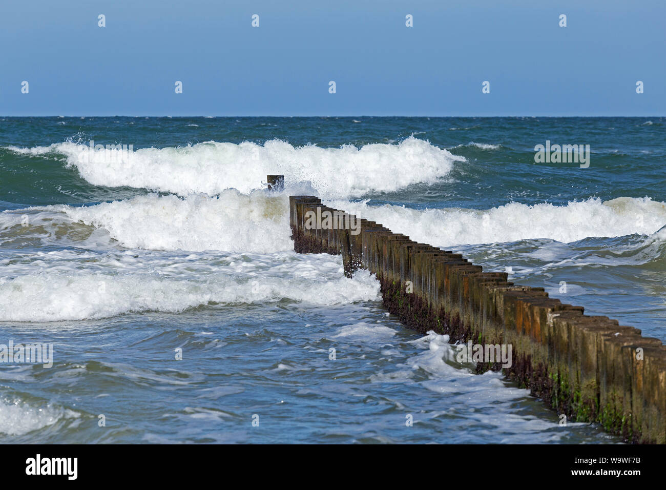 wind waves at the beach of Wustrow, Fischland, Mecklenburg-West Pomerania, Germany Stock Photo