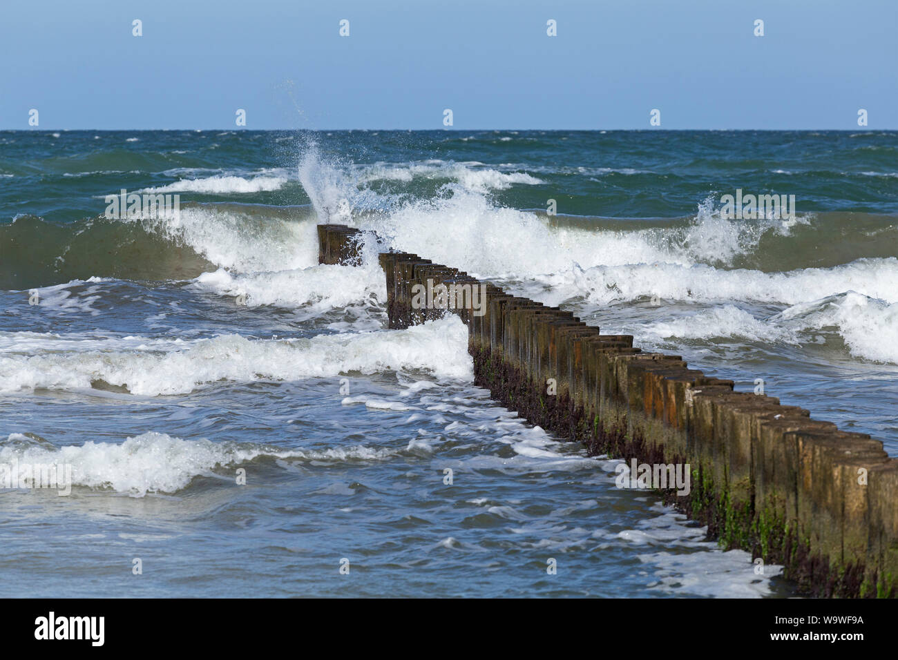 wind waves at the beach of Wustrow, Fischland, Mecklenburg-West Pomerania, Germany Stock Photo