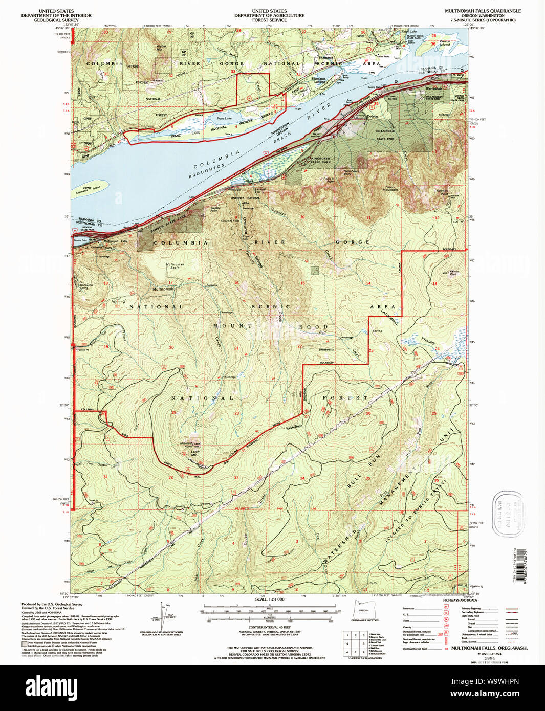 Usgs Topo Map Oregon Multnomah Falls 280890 1994 24000 Restoration W9WHPN 