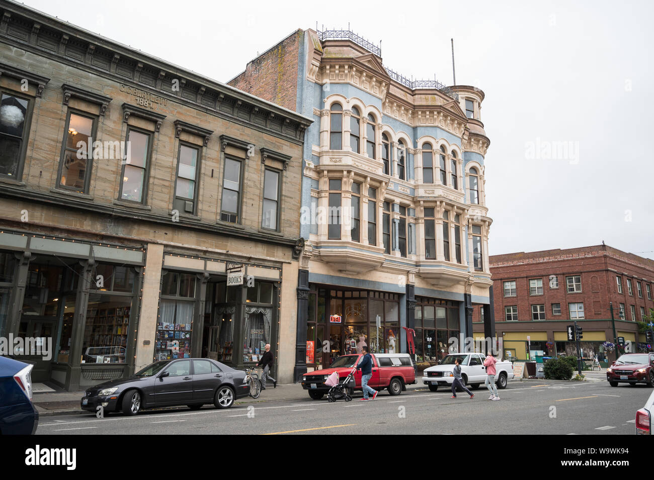 Victorian era buildings in the Olympic Peninsula area town of Port Townsend.  Washington State, USA. Stock Photo