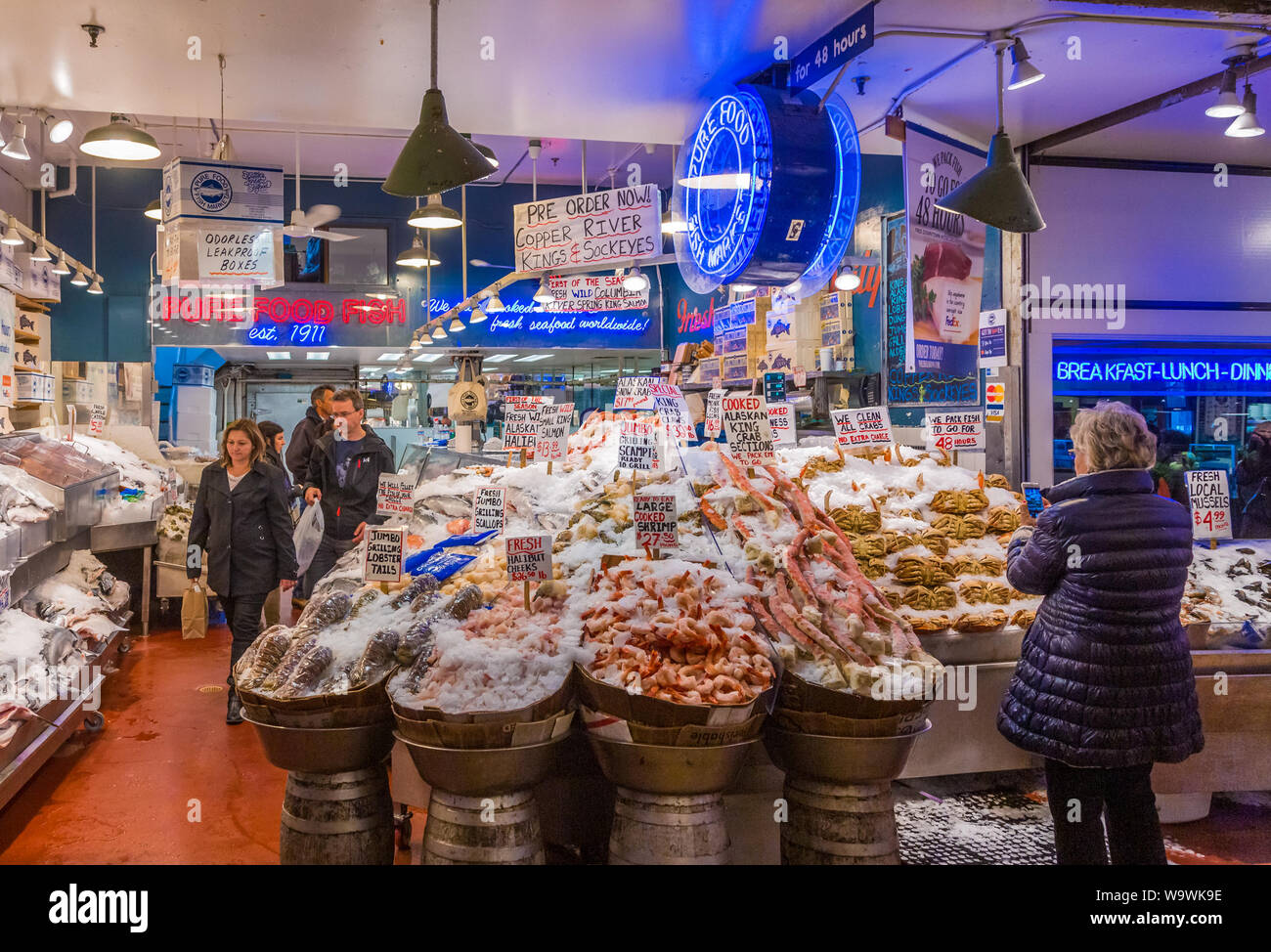 A view inside the famous Pike Place Market in Seattle, Washington, USA Stock Photo