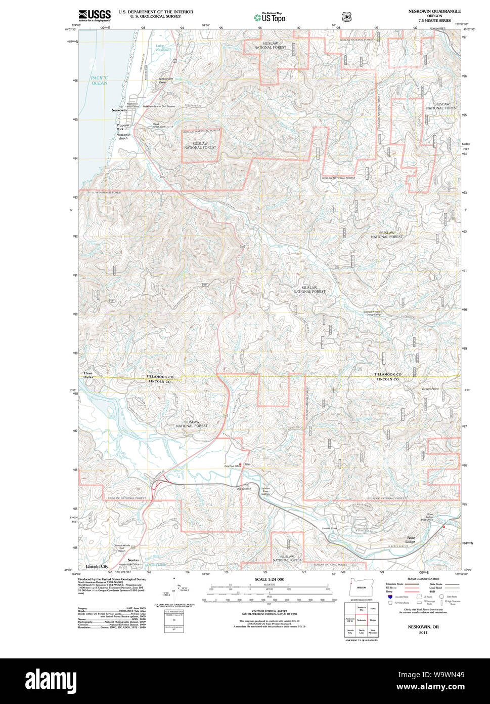 USGS Topo Map Oregon Neskowin 20110810 TM Restoration Stock Photo