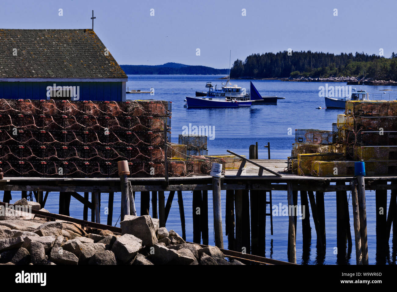 Lobster traps on a dock in STONINGTON a major lobster fishing port and