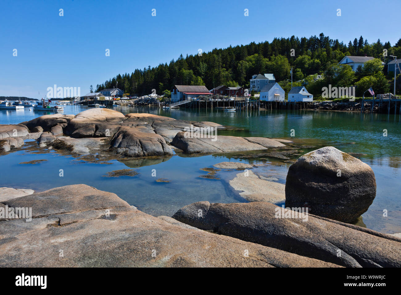 Fishing boats at anchor in STONINGTON a major lobster fishing port and