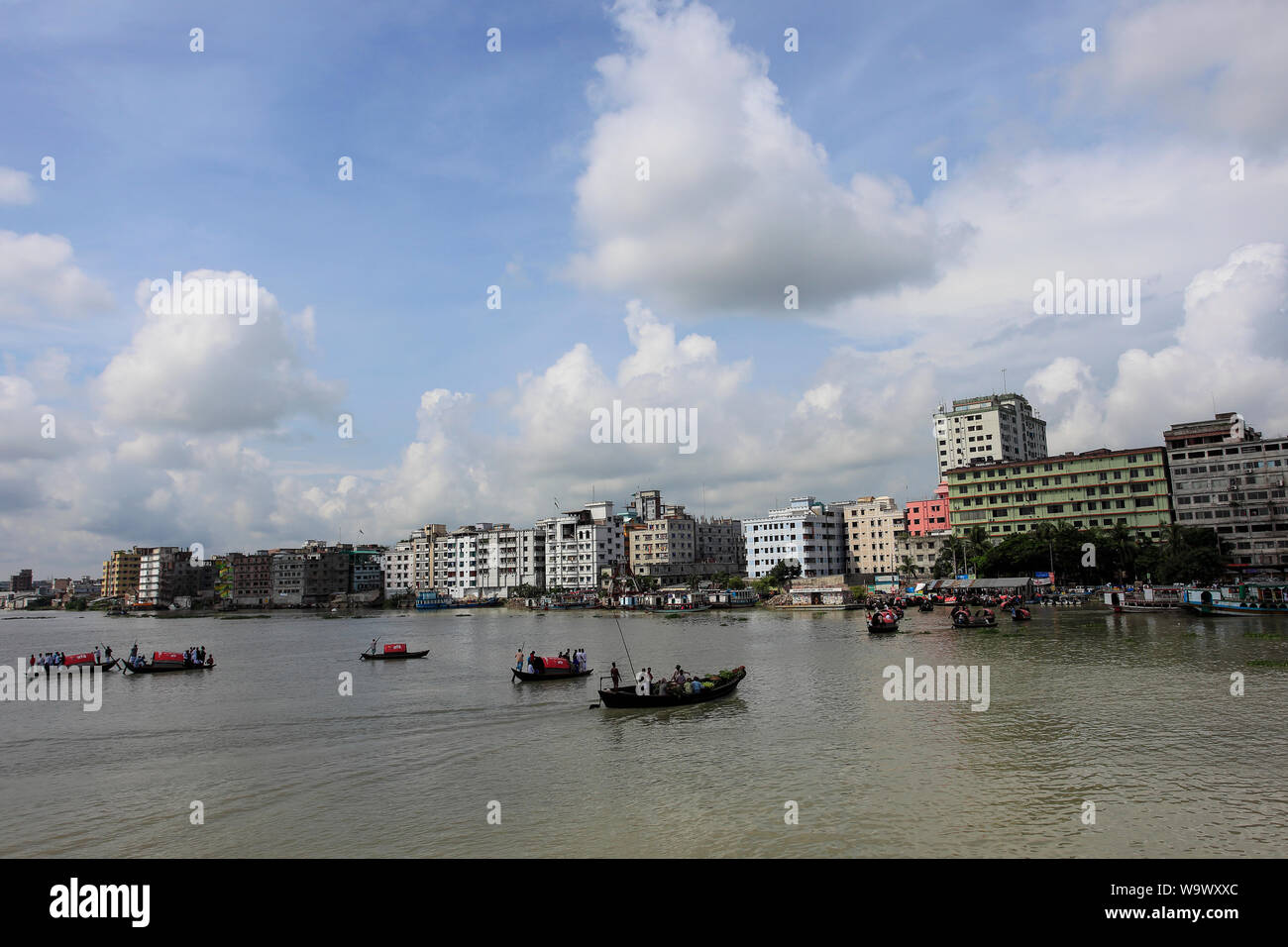 The port city Narayanganj on the bank of the Shitalakshya River. Narayanganj, Bangladesh. Stock Photo