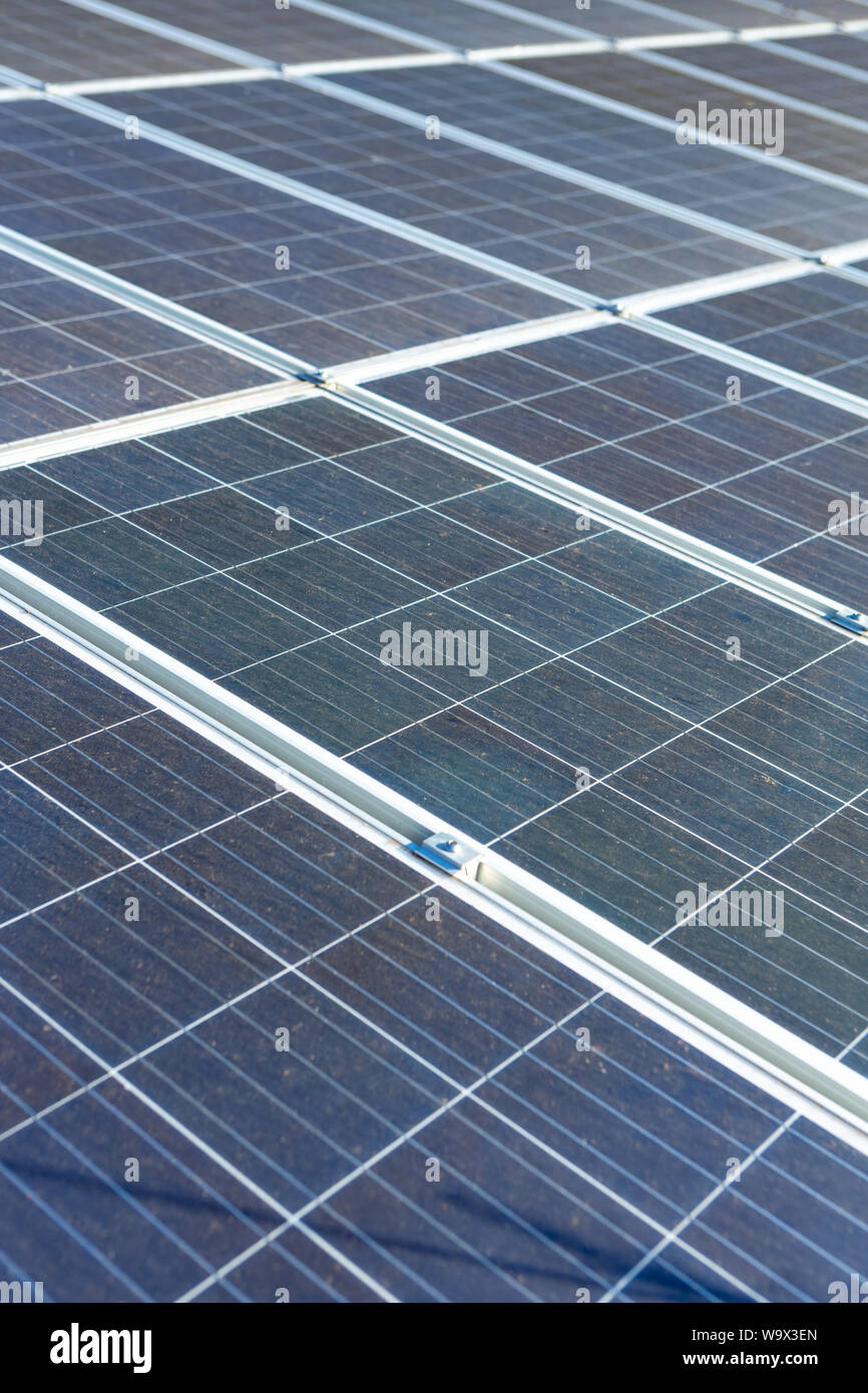 Solar panels generate power in rural houses in the interior of Brazil. Concept of environment conservation, climate change, zero carbon emission, clea Stock Photo