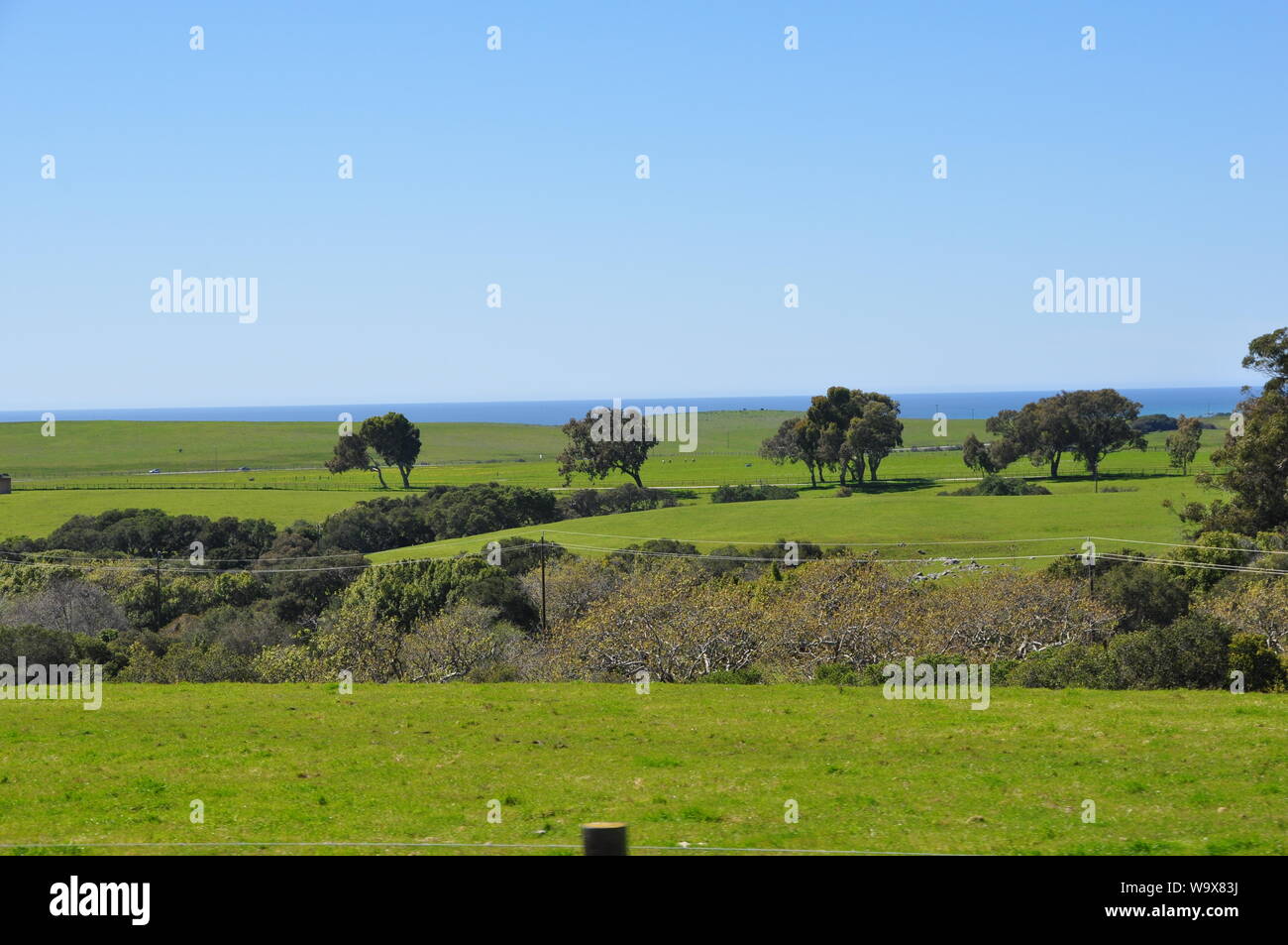A beautiful view of the ocean and land surrounding Hearst Castle, San Simeon, California. Stock Photo