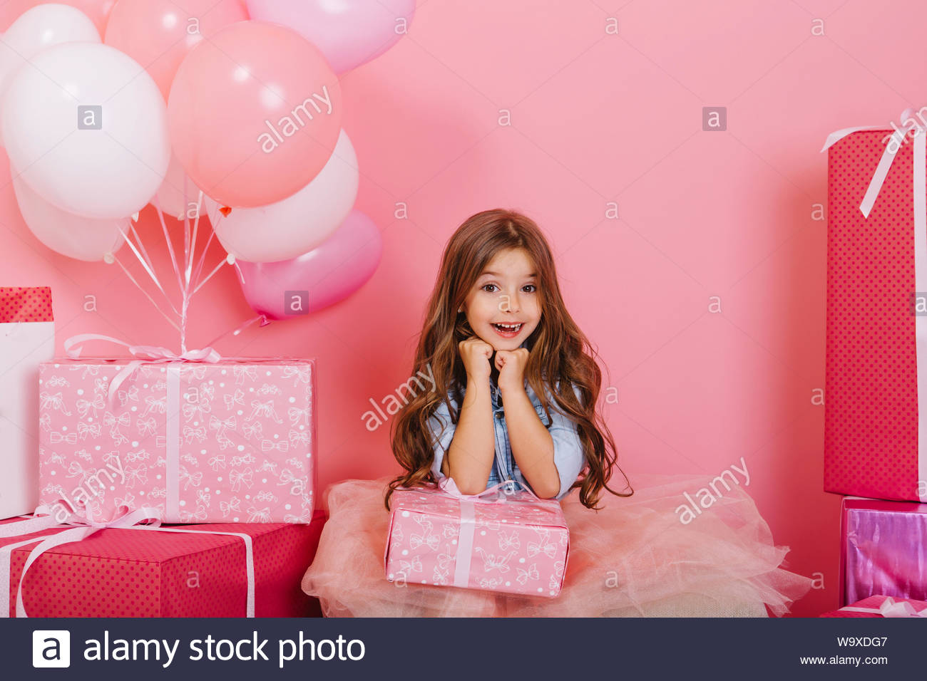 Portrait Cute Birthday Kid Expressing To Camera Suround Big